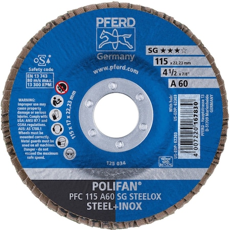 Pferd 62203 4-1/2in x 7/8in POLIFAN Flap Disc - Conical SG Aluminum Oxide 60G 62203-PFERD